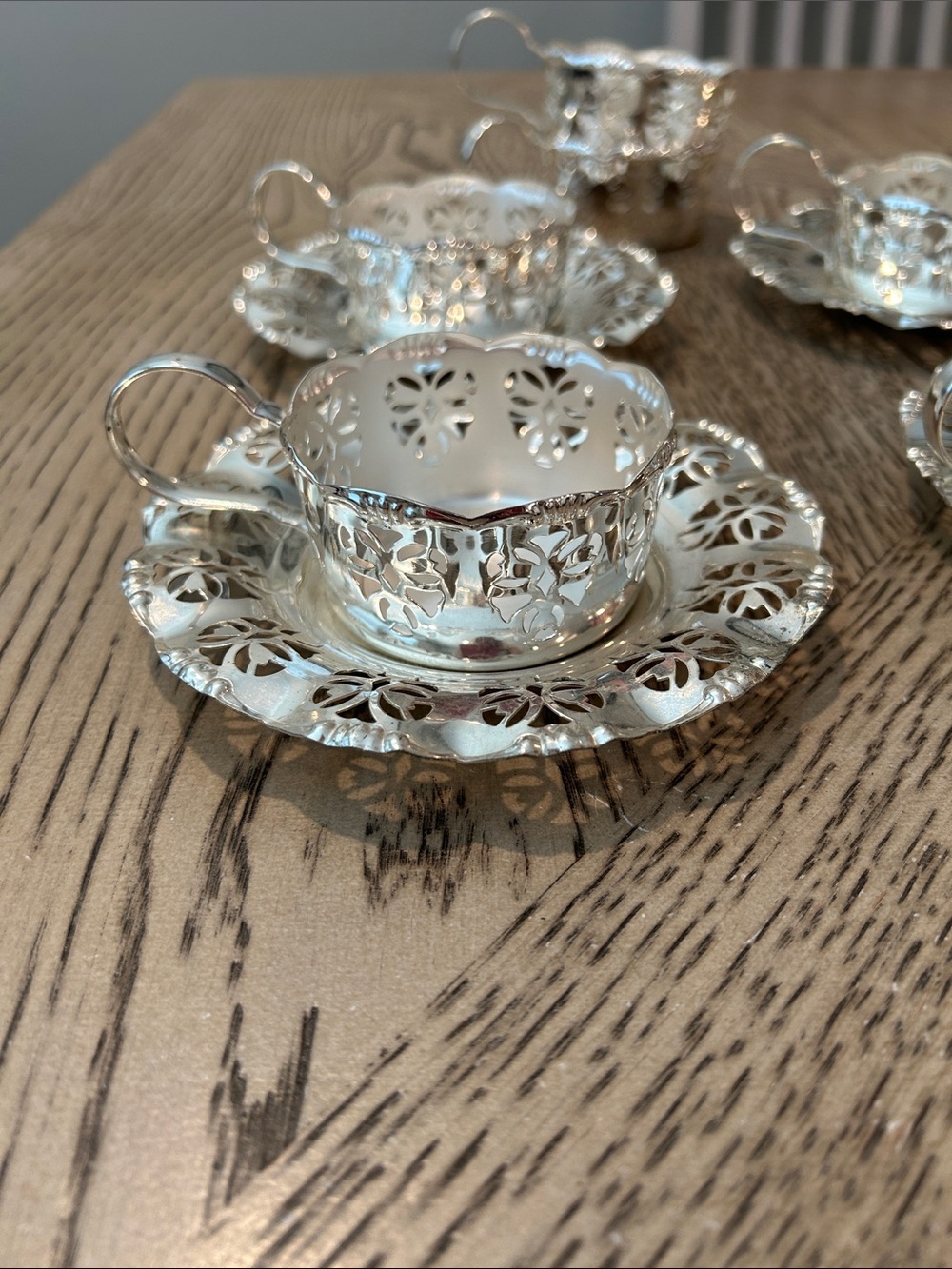 Vintage Silver plate  Filigree Pierced Tea Cup and Saucer Set from West Germany